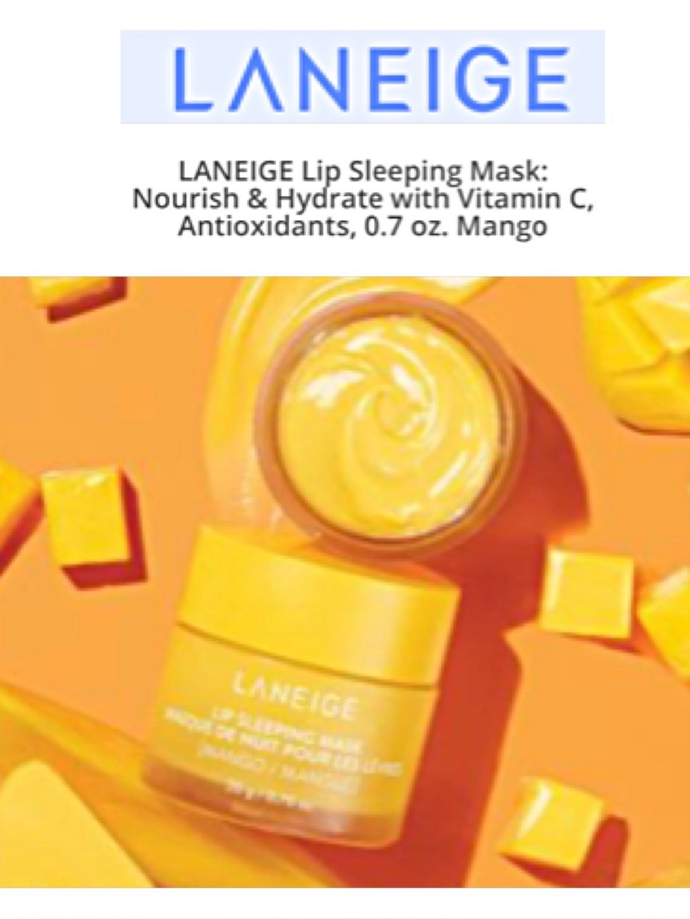 NIB Laneige MANGO 🥭 Lip Sleeping Mask Hydrate Nourish Soften Value Size 0.7 oz - Picture 12 of 12